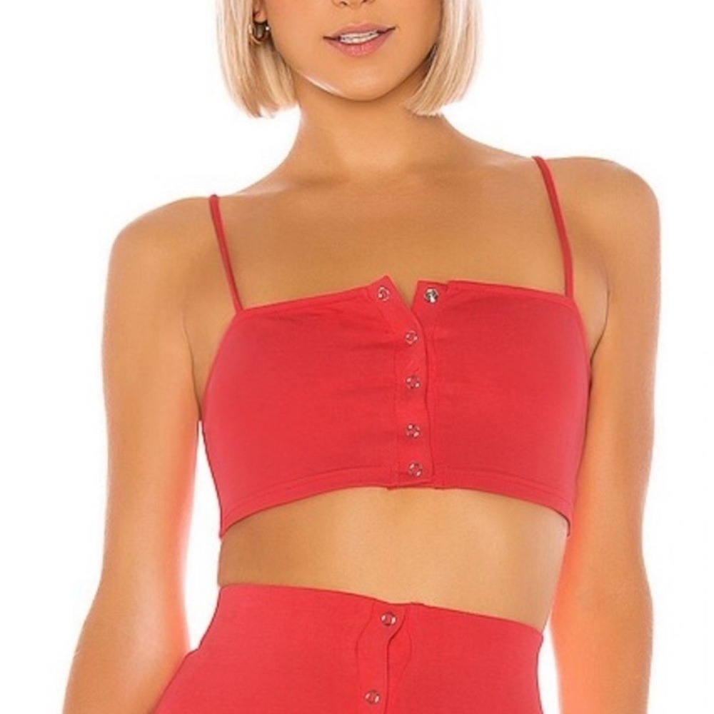 Privacy Please Goldman Ribbed Snap crop top red small